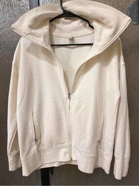 Old Navy Cream Ribbed Zip-Front Bomber Jacket